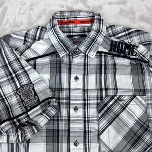 Harley Davidson Shirt Mens Large White Black Plaid Button Down Biker Grunge Y2K